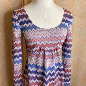 1970’s vintage red and blue chevron patterned dress